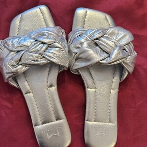 Marc Fisher Silver Braided Slide Sandals